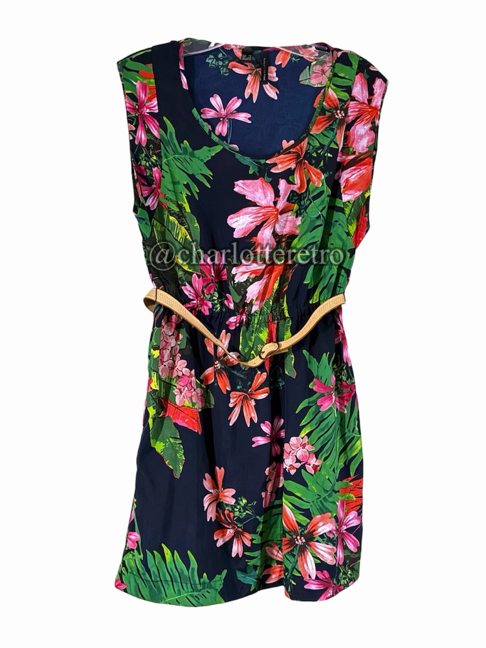 MNG Mango • Tropical Floral Palm Dress